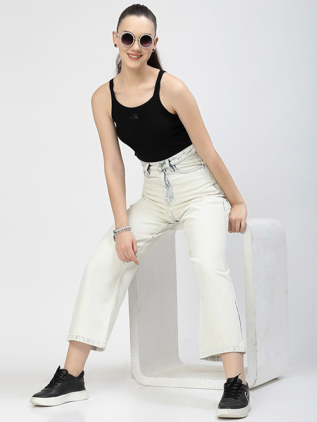 Women Smart Straight Fit High-Rise Acid Wash Jeans