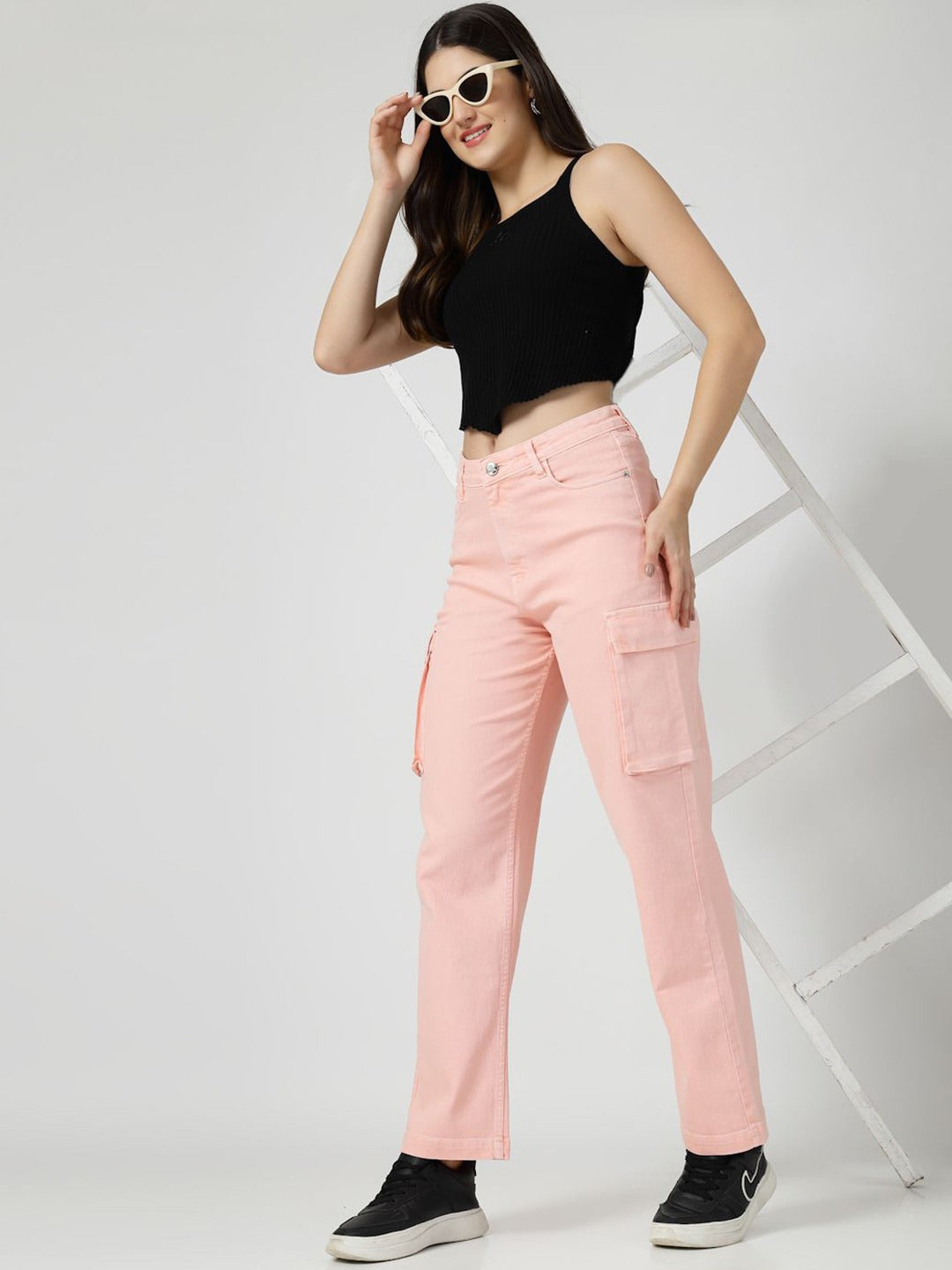 Women Relaxed Straight Leg Loose Fit Cargos Trousers